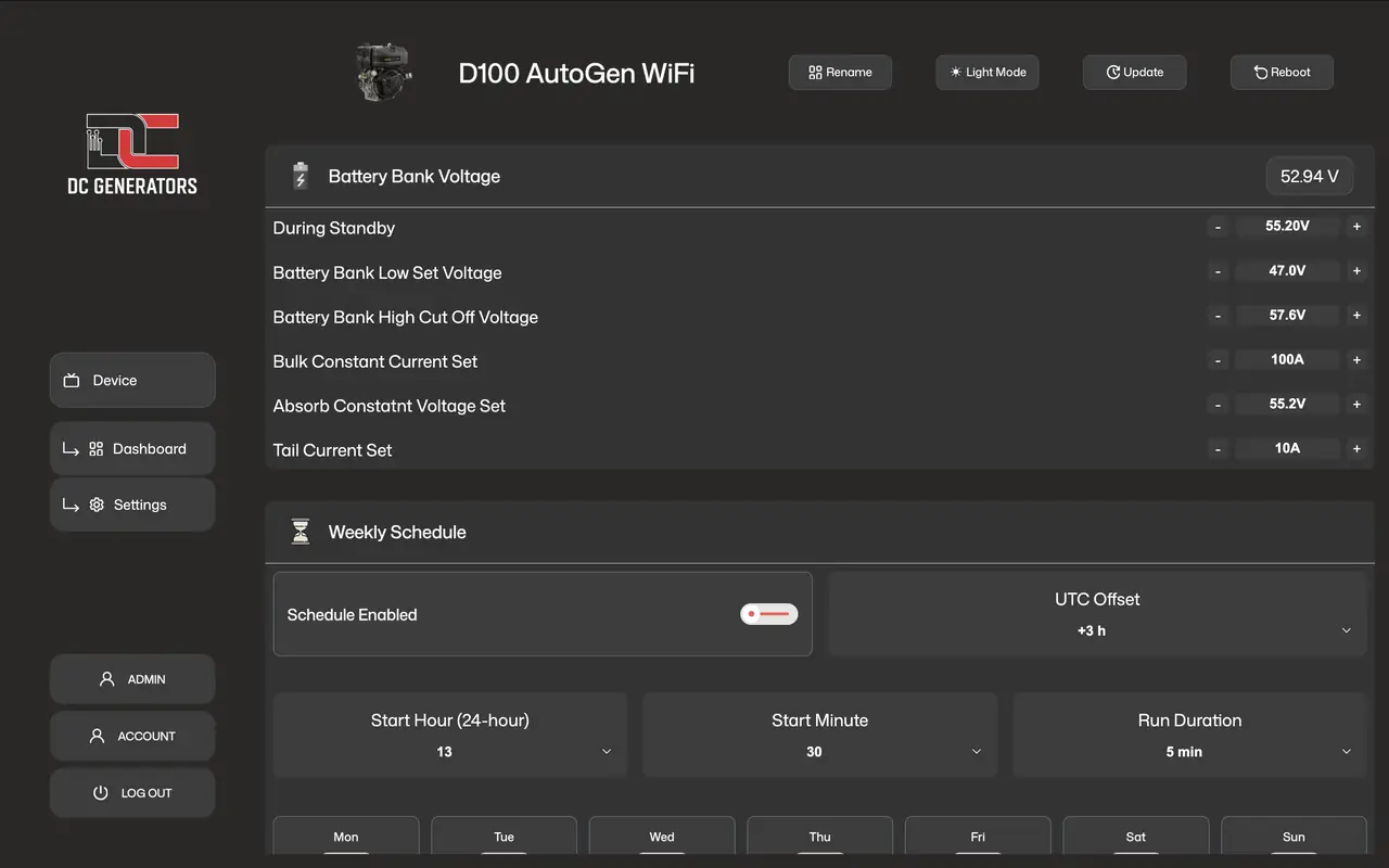 AutoGen weekly schedule settings